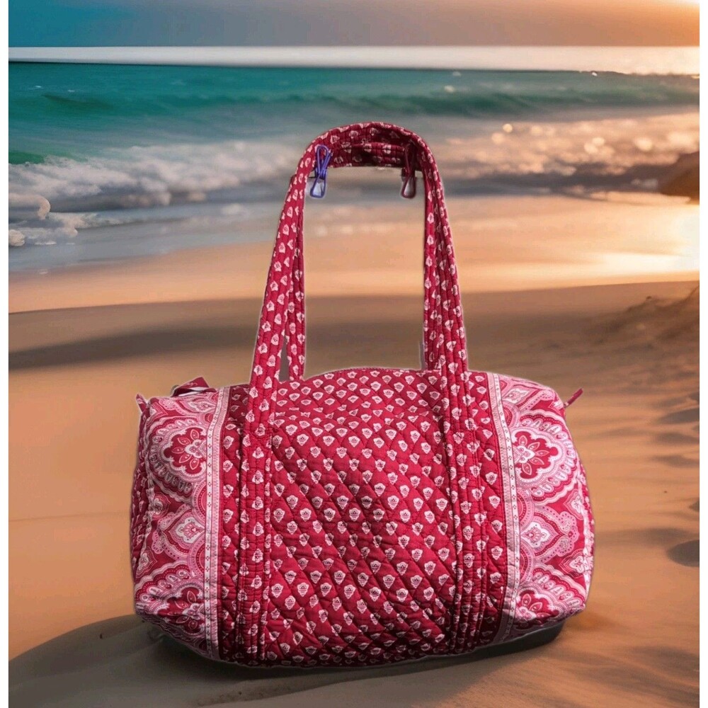VINTAGE VERA BRADLEY LARGE DUFFEL WEEKENDER BAG NANTUCKET  18X12X9 RED WHITE EUC